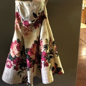 Gold and floral strapless dress